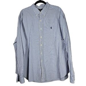 Ralph Lauren Mens‎ Sz XXL Button Down Shirt Classic Fit Blue Striped Long Sleeve